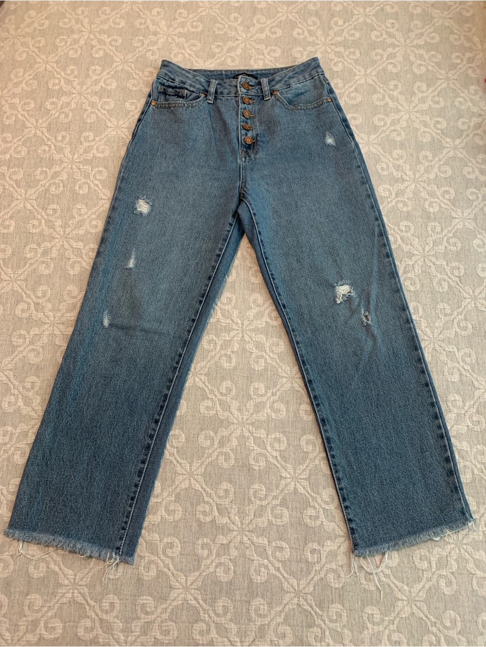 Sincerely Jules Button-Fly Straight-Leg Distressed Jeans (Size 1/25)
